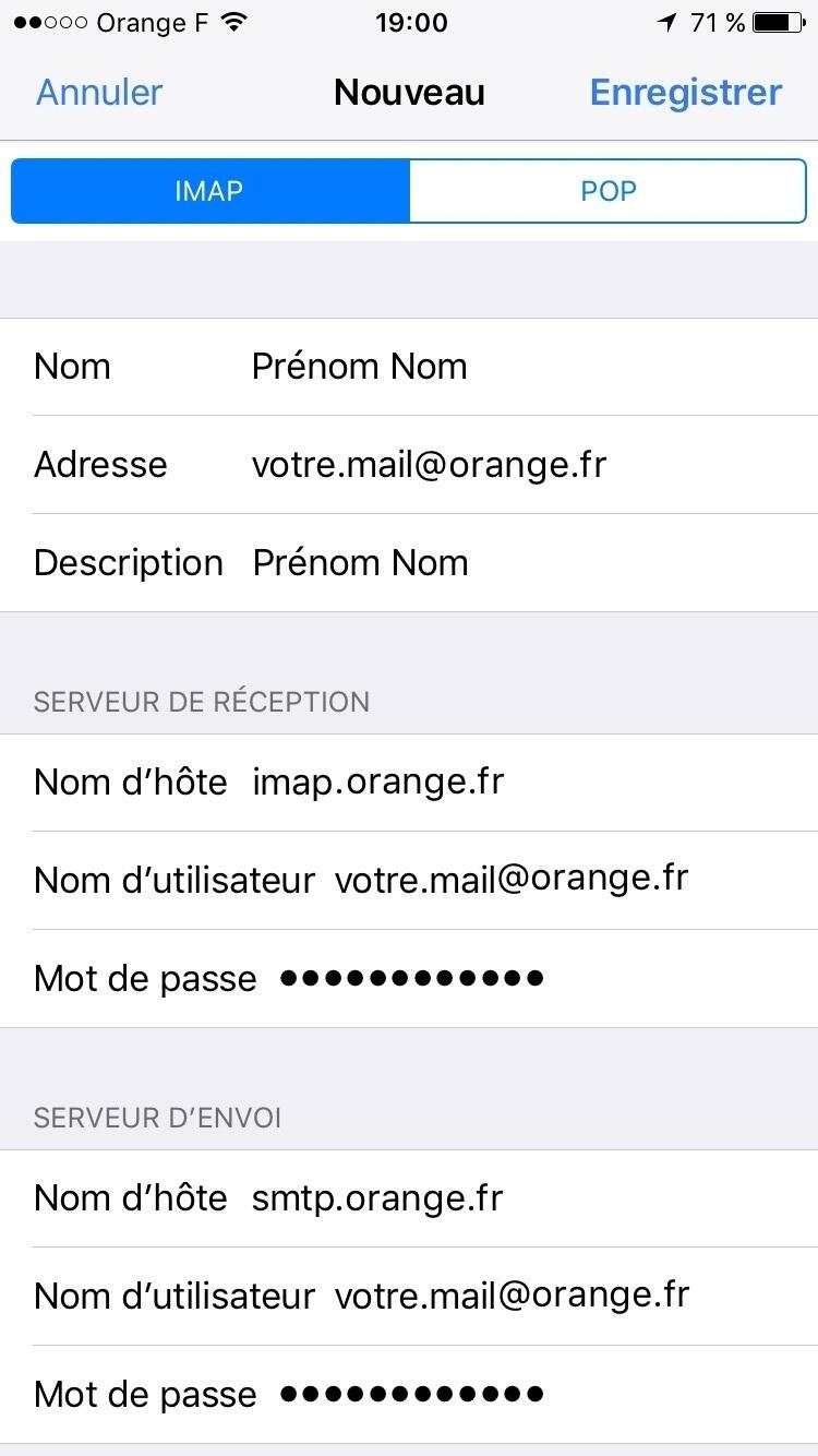 Etape 7 : Saisie des informations détaillées Wanadoo sur iPhone